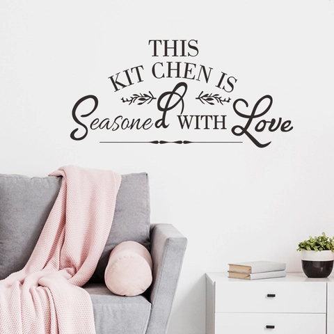 This Kitchen Is Seasoned With Love Zitat Wandaufkleber PVC Abnehmbar DIY Kunst Aufkleber Küche Esszimmer Deko Schwarz