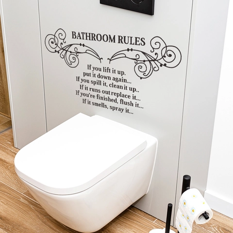 Badezimmer Regeln Wandtattoo Abnehmbar PVC Lustige Toilette Zitat Aufkleber Für Badezimmer Restroom Home Decor Schwarz