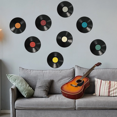 Retro Vinyl Record Wall Stickers PVC Self Adhesive Music Style Decor For Living Room Bedroom Creative Home Wall Art Decals