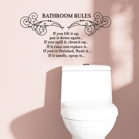 Badezimmer Regeln Wandtattoo Abnehmbar PVC Lustige Toilette Zitat Aufkleber Für Badezimmer Restroom Home Decor Schwarz