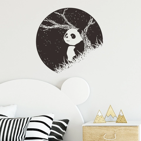 Autocollant Mural Rond Panda Noir Et Blanc Créatif Minimaliste Moderne Ciel Étoilé Nuit Décoratif Mural En PVC Pour Chambre Salon Décoration Murale Maison