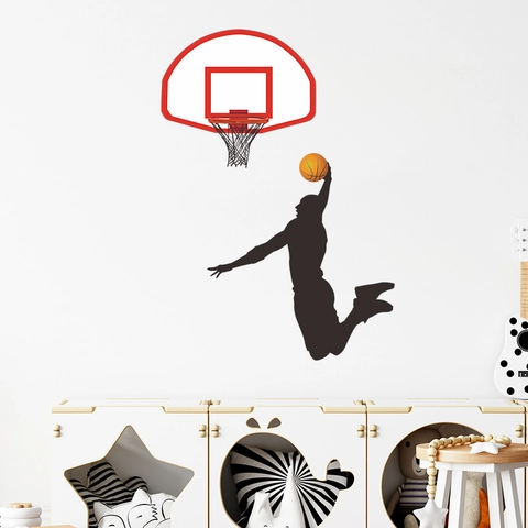 Basketball Slam Dunk Wandtattoo Sportlicher Athlet Silhouette Wandaufkleber Für Jungenzimmer Fitnessstudio PVC Abnehmbar Deko