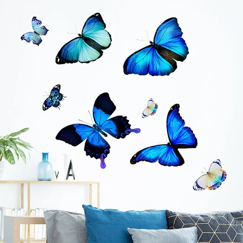 Traumhafte Blaue Schmetterling PVC Wandtattoo 3D Deko Abnehmbare DIY Aufkleber Für Schlafzimmer Wohnzimmer Wanddekoration