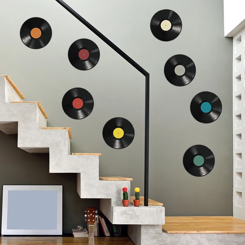 Retro Vinyl Record Wall Stickers PVC Self Adhesive Music Style Decor For Living Room Bedroom Creative Home Wall Art Decals