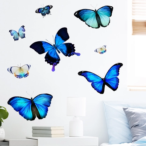 Traumhafte Blaue Schmetterling PVC Wandtattoo 3D Deko Abnehmbare DIY Aufkleber Für Schlafzimmer Wohnzimmer Wanddekoration