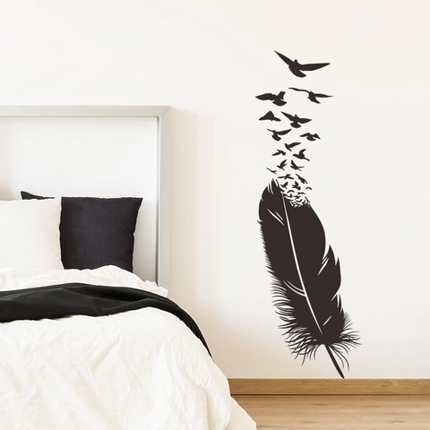 Creative Black Feather Birds Wall Sticker Silhouette PVC Self-Adhesive Art Mural Home Decor For Bedroom Living Room