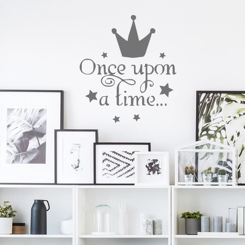 Adesivo da Parete Con Citazione Once Upon A Time Motivo Corona Stella PVC Removibile DIY Decalcomania Per Camera