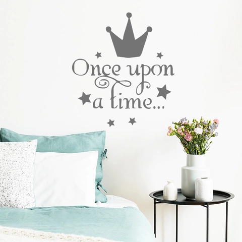 Adesivo da Parete Con Citazione Once Upon A Time Motivo Corona Stella PVC Removibile DIY Decalcomania Per Camera