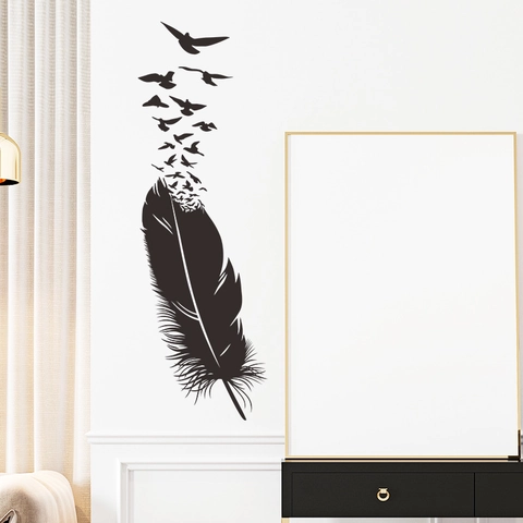 Creative Black Feather Birds Wall Sticker Silhouette PVC Self-Adhesive Art Mural Home Decor For Bedroom Living Room