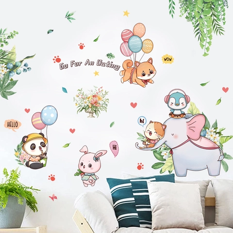 Adhesivos de Pared de Animales de Dibujos Animados Para Habitación Infantil PVC Autoadhesivo Panda Conejo Elefante Decoración
