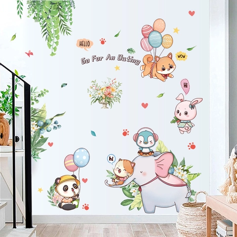 Adhesivos de Pared de Animales de Dibujos Animados Para Habitación Infantil PVC Autoadhesivo Panda Conejo Elefante Decoración