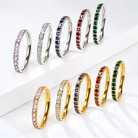 Minimalistischer Edelstahl Eternity Ring Für Damen Gold Silber Vergoldet Bunte Runde Zirkonia Stapelring Fingerschmuck