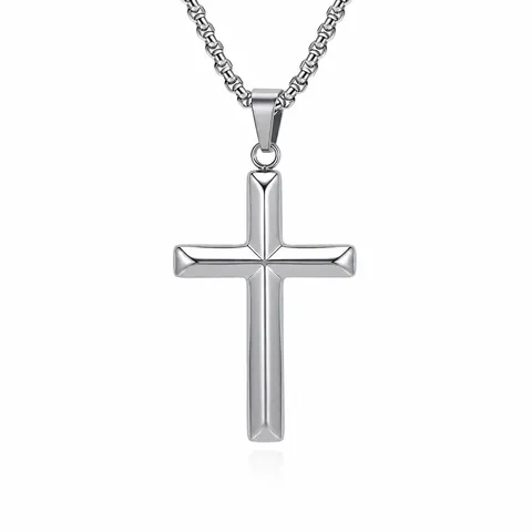 Minimalistisches Edelstahl Kreuz Halskette Für Damen Herren Poliert Religiöser Lateinisches Kreuz Schmuck Mit Box-Kette Gold Silber Schwarz Mode-Accessoire