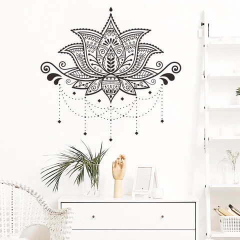 Black Mandala Lotus PVC Wall Sticker Bohemian Self Adhesive Decal For Living Room Bedroom Home Wall Decoration FX-E162
