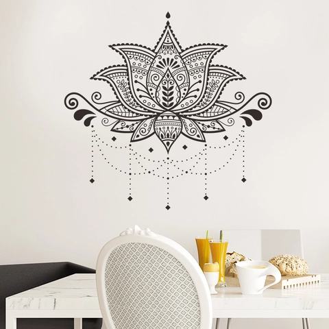 Black Mandala Lotus PVC Wall Sticker Bohemian Self Adhesive Decal For Living Room Bedroom Home Wall Decoration FX-E162