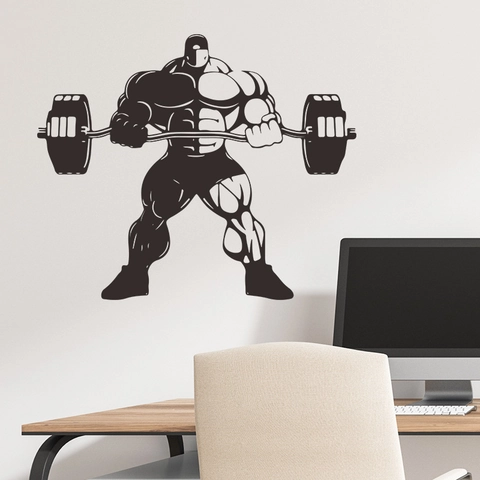 Fitness Bodybuilding Muursticker Gespierde Man Silhouet PVC Muursticker Voor Sportschool Woonkamer Decoratie