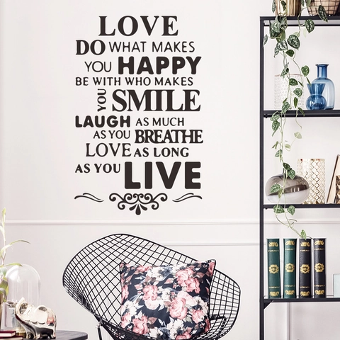 Adesivo da Parete con Citazioni LOVE in Inglese Lettering Nero PVC Autoadesivo Decalcomania per Camera da Letto Soggiorno Casa Decor
