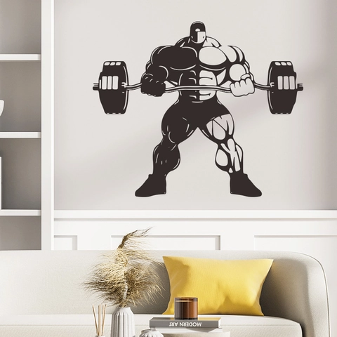 Fitness Bodybuilding Muursticker Gespierde Man Silhouet PVC Muursticker Voor Sportschool Woonkamer Decoratie