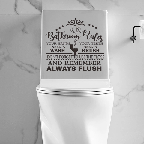 Reglas del Baño Citas Pegatina de Pared Autoadhesiva PVC Calcomanía de Inodoro Impermeable Decoración de Hogar Letrero Negro
