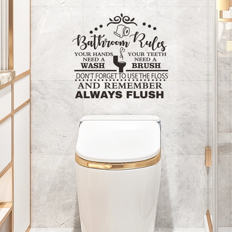 Reglas del Baño Citas Pegatina de Pared Autoadhesiva PVC Calcomanía de Inodoro Impermeable Decoración de Hogar Letrero Negro