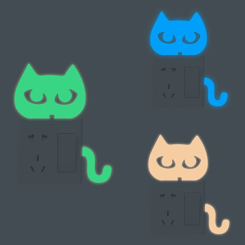 Sticker Mural Chat Lumineux Brille dans le Noir Sticker Interruttore Dessin Animé Autocollant PVC pour Décoration Maison