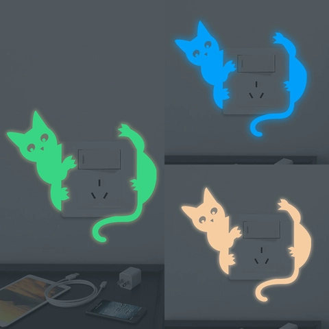 Adesivi Da Parete Per Interruttori Gatto Cartone Animato Luminosi Al Buio Decalcomanie In PVC Per Camera Da Letto Soggiorno Casa