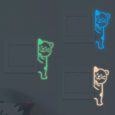 Lichtgevende Cartoon Kat Muursticker Glow In The Dark Schakelaar Sticker PVC Waterdicht DIY Huis Kamer Decoratie