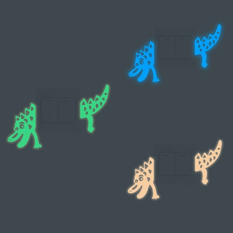 Pegatina Luminosa de Dinosaurio para Interruptor de Luz de Dibujos Animados de PVC Autoadhesiva Decoración de Pared Infantil