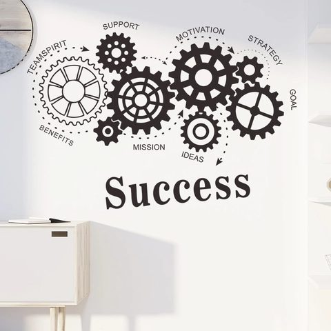 Motivational Gear Success Lettering Wall Sticker For Office Study Room PVC Industrial Style Modern Wall Decal Decor