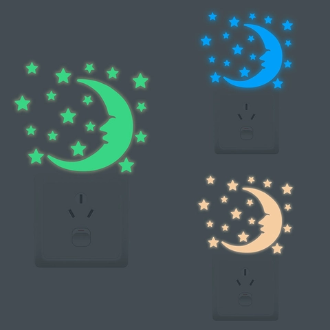 Adesivi Murali Luminosi Luna Stelle Glow In The Dark Decalcomanie Luce Notturna Autoadesivi Camera Dei Bambini Decorazione