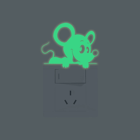 Pegatina de Interruptor Luminosa Ratón de Dibujos Animados PET Calcomanía de Pared Decorativa de Brillo para Cuarto de Niños
