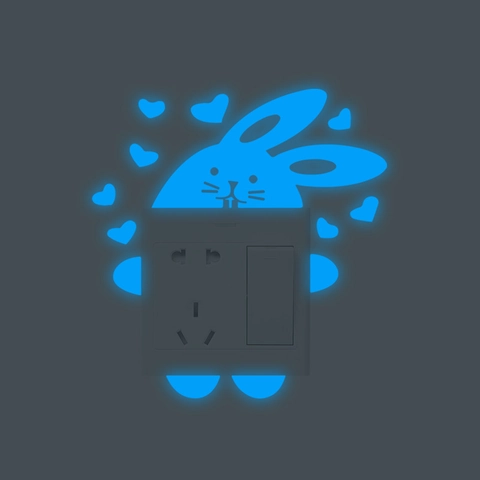 Pegatina Luminosa para Interruptor de Conejo y Corazón de PET Calcomanía de Pared Fluorescente para Cuarto de Niños