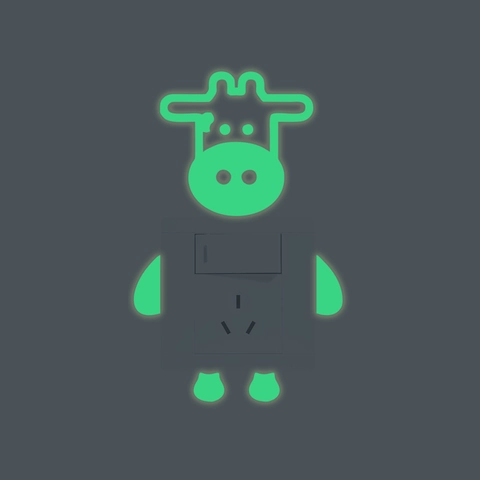 Glow In The Dark Cartoon Cow Wall Stickers Luminous PET Vinyl Switch Decor Decals For Kids Room Bedroom Home Decoration