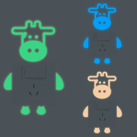 Glow In The Dark Cartoon Cow Wall Stickers Luminous PET Vinyl Switch Decor Decals For Kids Room Bedroom Home Decoration