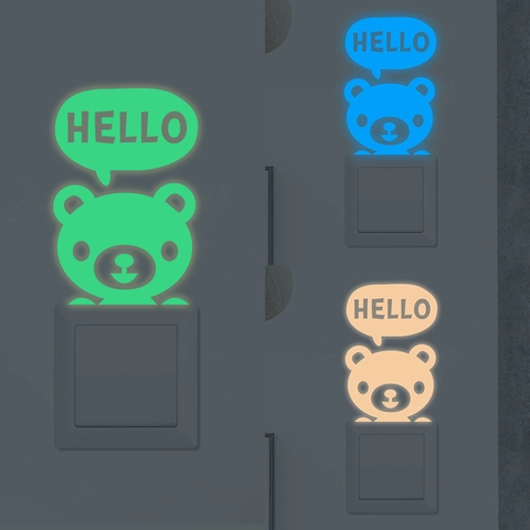 Leuchtende Bär Hello Schalter Aufkleber Glow In The Dark Cartoon Bär Wandaufkleber Für Kinderzimmer Home Decor Nachtglühen