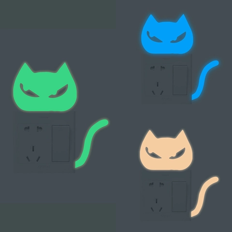 Leuchtende Katze Wandtattoo Glow In The Dark Schalter Deko Cartoon Tier DIY Abnehmbare Wasserdichte Aufkleber Kinderzimmer