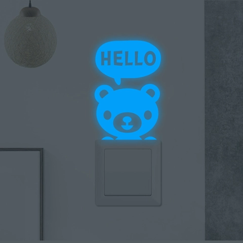 Leuchtende Bär Hello Schalter Aufkleber Glow In The Dark Cartoon Bär Wandaufkleber Für Kinderzimmer Home Decor Nachtglühen
