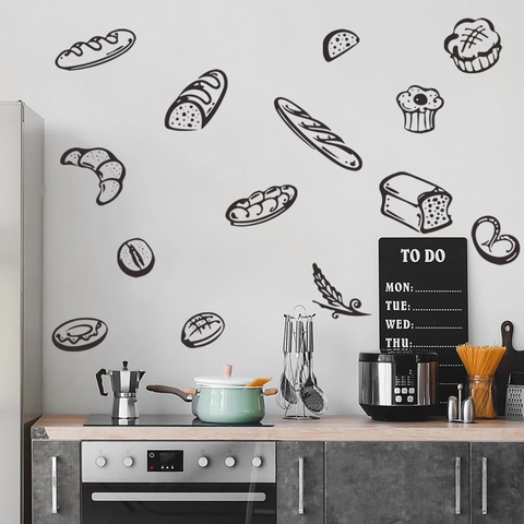 Modern Minimalist Hand Drawn Bread Food Line Art PVC Wall Sticker For Kitchen Dining Room Refrigerator Decor Home Decal
