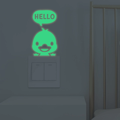 Adesivo Luminoso per Interruttore a Forma di Papera Glow In The Dark Hello Fumetto PVC Adesivo da Parete per Camera Bambini Casa