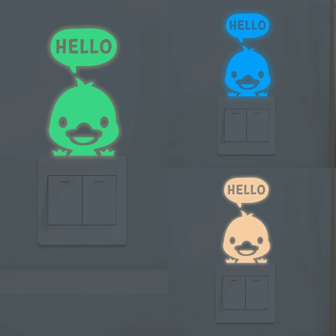 Adesivo Luminoso per Interruttore a Forma di Papera Glow In The Dark Hello Fumetto PVC Adesivo da Parete per Camera Bambini Casa