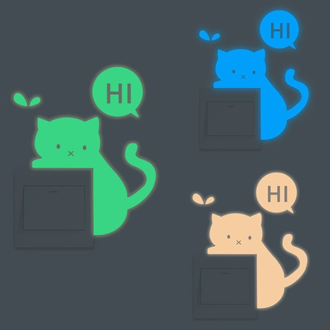 Leuchtende Cartoon Katze Schalter Aufkleber Glow In Dark Wandtattoos Für Kinderzimmer Schlafzimmer Wohnkultur Vinyl Aufkleber