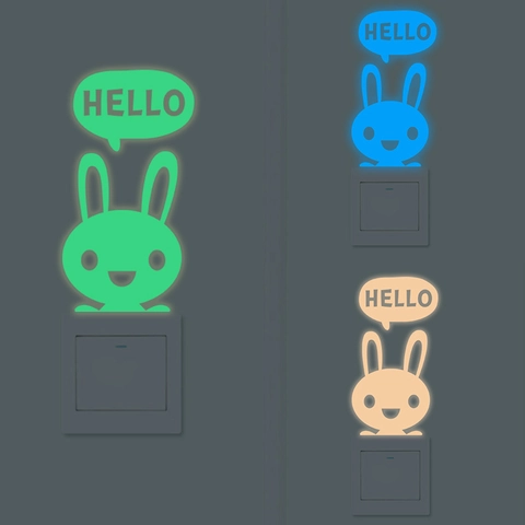 Pegatinas de Interruptor de Conejo de Dibujos Animados Que Brillan en la Oscuridad Calcomanías de Pared de PVC para Niños