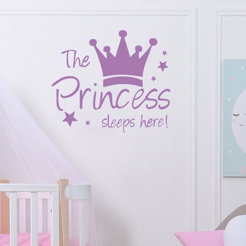 Stickers Muraux Couronne Étoile Dessin Animé La Princesse Dort Ici Pour Chambre Filles PVC Auto-adhésif Amovible Décoration Maison
