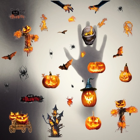 Adhesivos Estáticos para Ventanas de Halloween PVC Calabaza Murciélago Castillo Calcomanías para Superficie de Vidrio Decoración