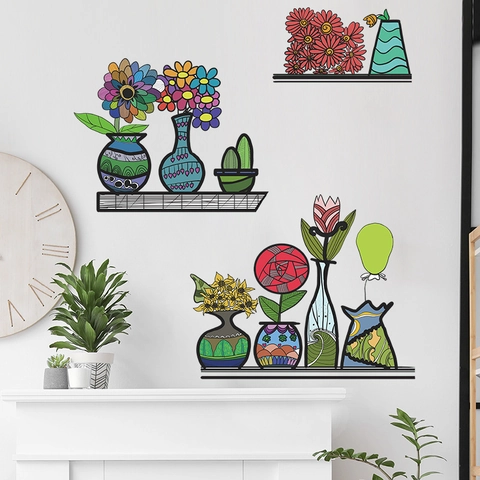 Kreative Vasen Blumen Topfpflanzen Wandsticker Modern PVC Wasserdicht Selbstklebend Wohnkultur Wandtattoo Wohnzimmer