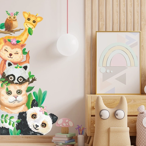 Cartoon Tiere PVC Wandtattoo Für Kinderzimmer Panda Giraffe Affe Eule Abnehmbar Wasserdicht Wohnkultur Wandaufkleber
