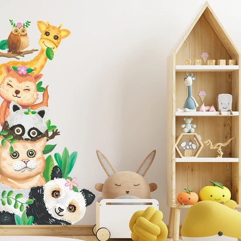 Cartoon Tiere PVC Wandtattoo Für Kinderzimmer Panda Giraffe Affe Eule Abnehmbar Wasserdicht Wohnkultur Wandaufkleber