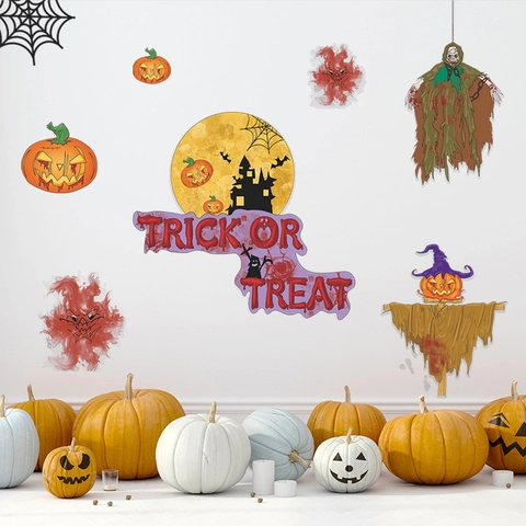 Αυτοκόλλητο Τοίχου Halloween Κολοκύθα Φεγγάρι Κάστρο Φάντασμα Trick Or Treat Διακοσμητικό PVC για Παράθυρο Σπίτι Πάρτι