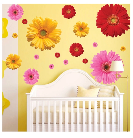 Stickers Muraux Fleur Marguerite Multicolore PVC Imperméable Amovible Décalcomanies Florales Pour Salon Chambre D'Enfant Décoration