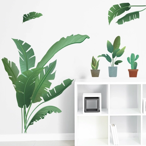 Tropische Grüne Pflanzenblätter Topfpflanzen Wandtattoos PVC Wasserdicht Selbstklebend Wandaufkleber Für Wohnzimmer Dekoration